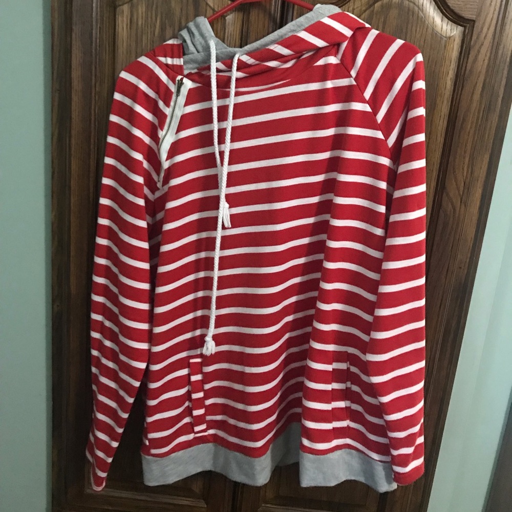 Red and white stripe hoodie